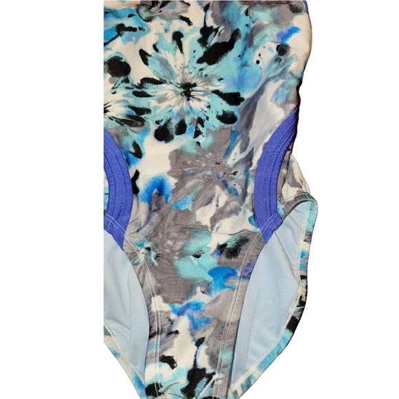 NIKE Blue Tie Dye Floral Fast Back Team Bathing 1pc Swim Suit NEW Girls 10  26 - Picture 5 of 7